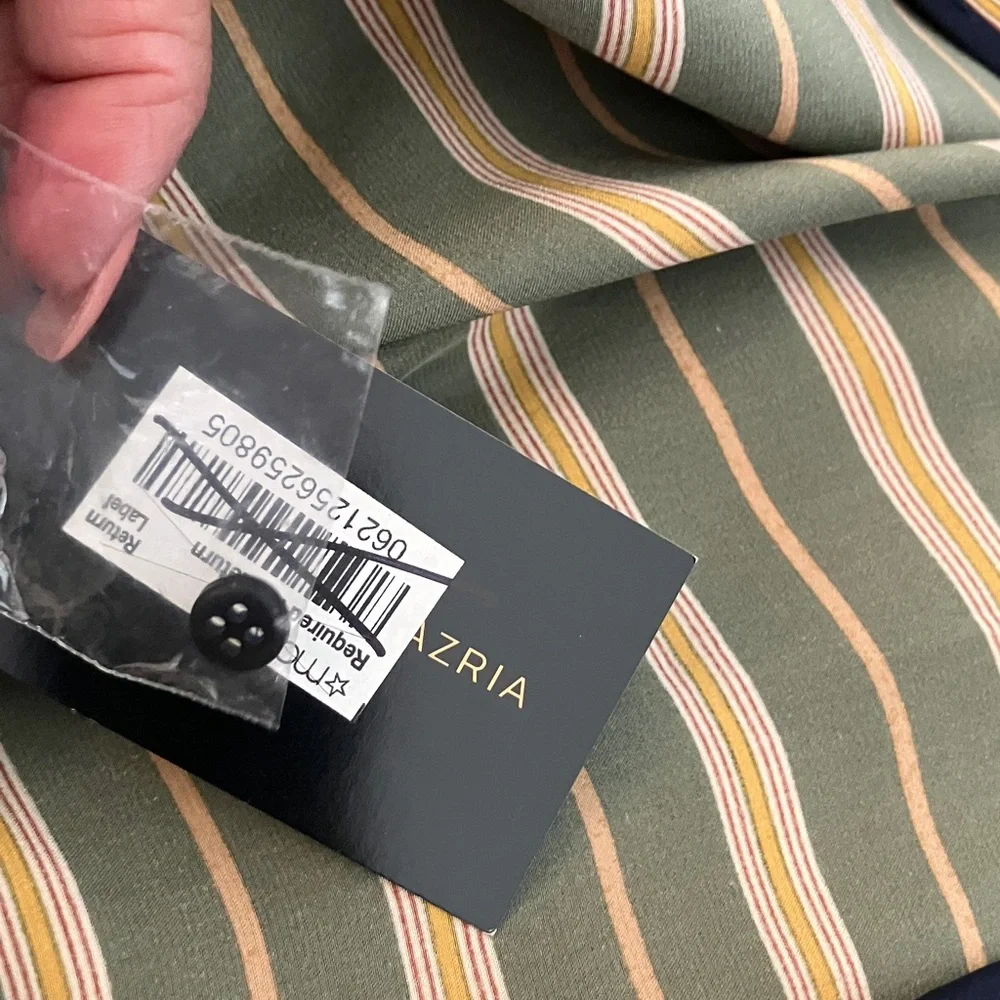 BCBGMaxAzria Olive‎ and Navy  Striped Wrap Midi Dress NWT